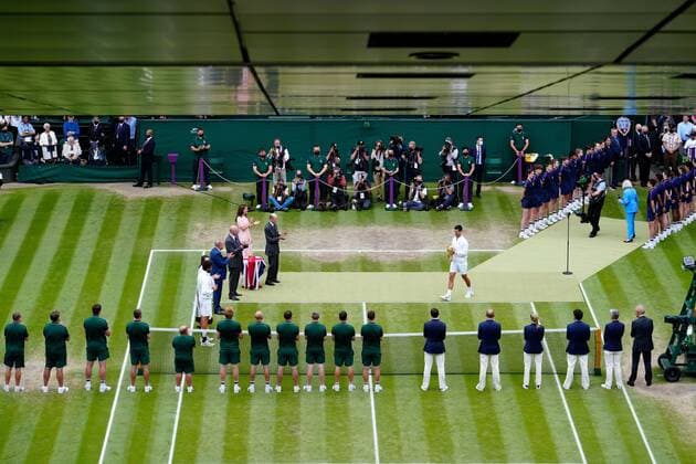 Mandatory Credit: Photo by Shutterstock (12204579fb) Novak Djokovic with the trophy after the Gentlemen s Singles final Wimbledon Tennis Championships, Day 13, The All England Lawn Tennis and Croquet Club, London, UK - 11 Jul 2021 Wimbledon Tennis Championships, Day 13, The All England Lawn Tennis and Croquet Club, London, UK - 11 Jul 2021  Copyright: xShutterstockx 12204579fb