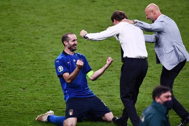 Mg Londra (Inghilterra) 11 07 2021 - Euro 2020 Italia-Inghilterra foto Matteo Gribaudi Image nella foto: Giorgio Chiellini-Roberto Mancini 