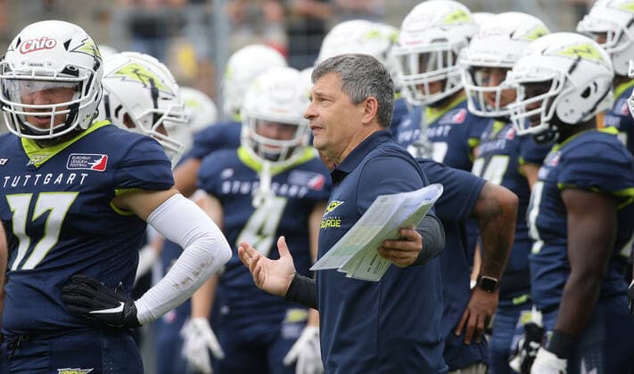 Stuttgart , European League of Football, American Football Stuttgart Surge vs. Leipzig Kings , Martin Hanselmann ( Trainer Surge )