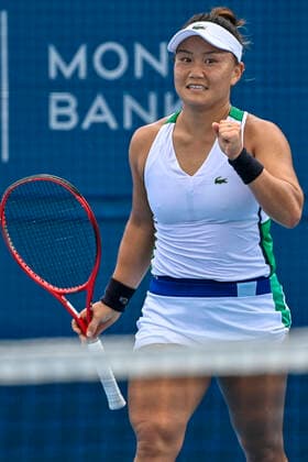 Grace Min (USA) celebrates her victory against Samantha Stosur (Australia) during the Livesport Prague Open WTA, Tennis Damen women s tennis tournament, on July 12, 2021, in Prague, Czech Republic. (CTKxPhoto VitxSimanek) CTKPhotoP2021071204649  VIS 002