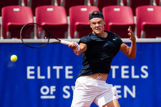 210713 Holger Rune, Denmark, in singles during day 9 of the Nordea Open on 13 July 2021 in Bastad,  Copyright: MATHILDAxAHLBERG BB210713BB169