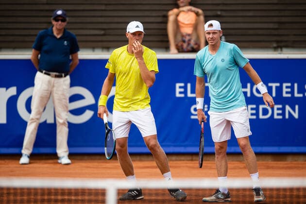 210713 Filip Bergevi, Sweden, and Markus Eriksson, Sweden, in doubles during day 9 of the Nordea Open on 13 July 2021 in Bastad,  Copyright: MATHILDAxAHLBERG BB210713BB175