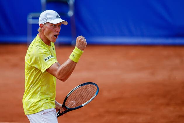 210713 Filip Bergevi, Sweden, celebrates victory in doubles with Markus Eriksson, Sweden, not pictured, during day 9 of the Nordea Open on 13 July 2021 in Bastad,  Copyright: MATHILDAxAHLBERG BB210713BB197