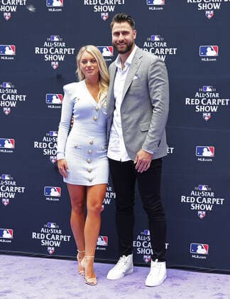 Texas Rangers Joey Gallo poses with his wife during the MLB, Baseball Herren, USA All-Star Red Carpet Show at Coors Field in Denver, Colorado, on Tuesday, July 13, 2021.  DEN20210713533 BOBxSTRONG