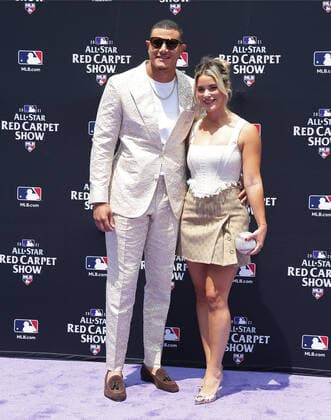 San Diego Padres Manny Machado poses with his wife during the MLB, Baseball Herren, USA All-Star Red Carpet Show at Coors Field in Denver, Colorado, on Tuesday, July 13, 2021.  DEN20210713599 BOBxSTRONG