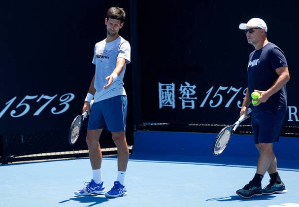 Mandatory Credit: Photo by Ella Ling BPI Shutterstock (10055421g) Novak Djokovic of Serbia in action with each Marian Vajda during practice Australian Open 2019, Practice Day Two, Tennis, Melbourne Park, Melbourne, Australia - 13 Jan 2019 Australian Open 2019, Practice Day Two, Tennis, Melbourne Park, Melbourne, Australia - 13 Jan 2019 Copyright: xEllaxLing BPI Shutterstockx 10055421g