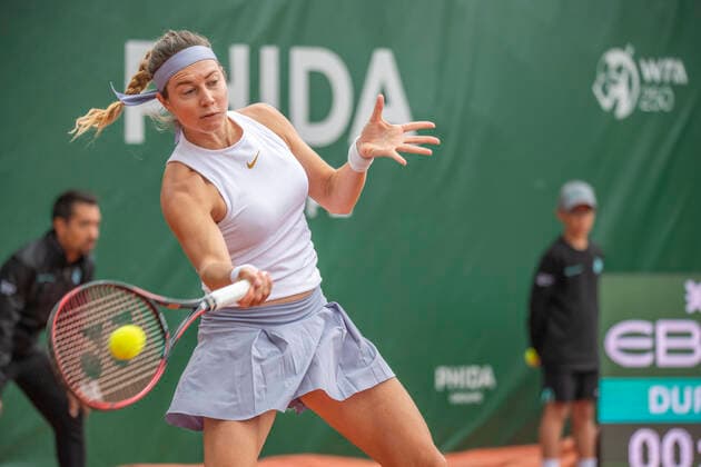 Switzerland: 16th final Lausanne 2021 tennis tournament WTA, Tennis Damen 250 Lausanne Switzerland, 07 14 2021: Stefanie Vögele of Switzerland is in action during the 16th final, Lausanne 2021 tennis tournament WTA 250 Lausanne Switzerland Copyright: EricxDubost