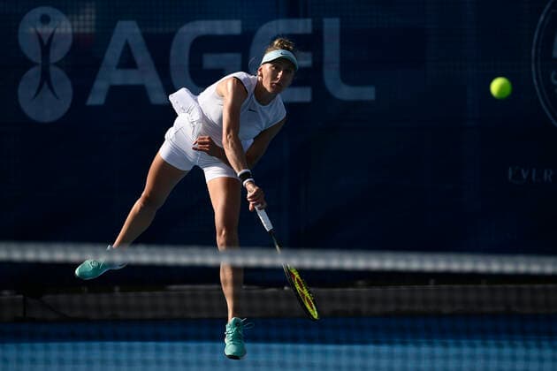 Tereza Smitkova in action in match vs Katerina Siniakova (both Czech) within the Livesport Prague Open WTA, Tennis Damen women’s tennis tournament in Prague, Czech Republic, on Wednesday, July 14, 2021. (CTKxPhoto OndrejxDeml) CTKPhotoP2021071408321  dml_005