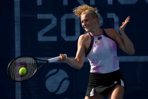 Katerina Siniakova in action in match vs Tereza Smitkova (both Czech) within the Livesport Prague Open WTA, Tennis Damen women’s tennis tournament in Prague, Czech Republic, on Wednesday, July 14, 2021. (CTKxPhoto OndrejxDeml) CTKPhotoP2021071408324  dml_006