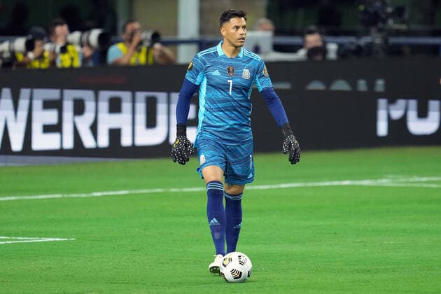 ARLINGTON, TX - JULY 10: Mexico goalkeeper Alfredo Talavera (1) dribbles the ball in action during a CONCACAF Gold Cup group stage match between Mexico and Trinidad & Tobago on July 10, 2021 at AT&T Stadium in Arlington, TX. (Photo by Robin Alam Icon Sportswire) SOCCER: JUL 10 Concacaf Gold Cup - Mexico v Trinidad & Tobago Icon164210710169
