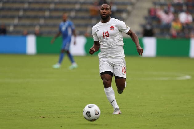 KANSAS CITY, KS - Jul 11: Canada forward David Junior Hoilett (10) with the ball in the second half of a Concacaf Gold Cup match between Canada and Martinique on Jul 11, 2021 at Children s Mercy Park in Kansas City, KS. (Photo by Scott Winters Icon Sportswire) SOCCER: JUL 11 Concacaf Gold Cup - Canada v Martinique Icon2107110154