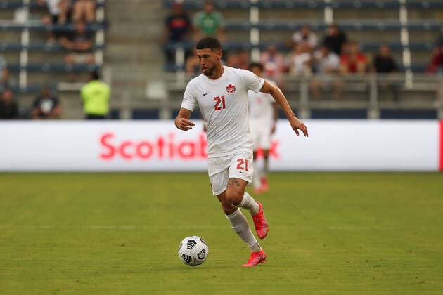 KANSAS CITY, KS - Jul 11: Canada midfielder Jonathan Osorio (21) with the ball in the second half of a Concacaf Gold Cup match between Canada and Martinique on Jul 11, 2021 at Children s Mercy Park in Kansas City, KS. (Photo by Scott Winters Icon Sportswire) SOCCER: JUL 11 Concacaf Gold Cup - Canada v Martinique Icon2107110165