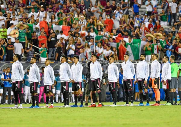 Jul 14, 2021: The Mexico team stands for the Mexican National Anthem before a CONCACAF Gold Cup game between Mexico and Guatemala at the Cotton Bowl Stadium in Dallas, TX Mexico defeated Guatemala 3-0 CSM Dallas USA - ZUMAcp2_ 20210714_zaf_cp2_002 Copyright: xAlbertxPenax