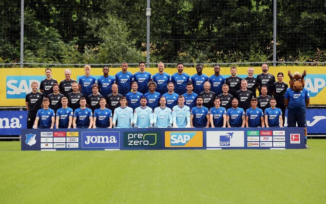 TSG 1899 Hoffenheim Back row left to right Coach Timo Seyfert Coach Heinz Seyfert Gabriel Haider Joshua Brenet Kevin Akpoguma Benjamin Hübner Kevin Vogt Ishak Belfodil Ihlas Bebou Melayro Bogarde Physiotherapist Peter Geigle Physiotherapist Sören Johannsen Physiotherapist Dennis Wöhr Physiotherapist Mandana Scharei Middle row Goalkeeper Coach Michael Rechner Co Coach Analysis Timo Gross Co Coach Matthias Kaltenbach Co Coach David Krecidlo Head Coach Sebastian Hoeneß Havard Nordtveit Georginio Rutter Ermin Bicakcic Sargis Adamyan Athletic trainer Christian Weigl Preventive trainer Christian Neitzert Athletic trainer Philipp Lussi Team doctor Ralph Kern Hoffi Front row Angelo Stiller Marco John Jacob Bruun Larsen Maximilian Beier Nahuel Noll Philipp Pentke Oliver Baumann Luca Philipp Munas Dabbur Sebastian Rudy Konstantinos Stafylidis Tom Bischof Mijat Gacinovic Porträttermin TSG 1899 Hoffenheim 2021 2022 Zuzenhausen, GER, 15 07 2020 ,Football 1 Bundesliga 2021 2022 Editorial use only