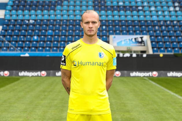 Goalkeeper Dominik Reimann 1 FC Magdeburg,1 3 Liga 2021 2022 official photo session 1 FC Magdeburg at the MDCC Arena in Magdeburg Germany, Football, Men,GER,15 07 2021 Pressebuero Schroedter