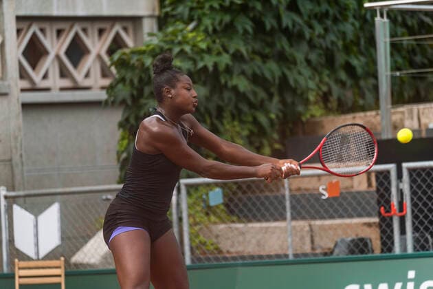 Switzerland: Late match, Lausanne 2021 WTA, Tennis Damen 250 tennis tournament Lausanne Switzerland, 07 16 2021: Alycia Parks of United States is in action during the 8th final, Lausanne 2021 tennis tournament WTA 250 Lausanne Switzerland Copyright: EricxDubost