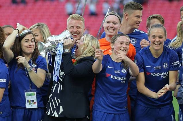Mandatory Credit: Photo by Michael Zemanek BPI Shutterstock (10031276c) Chelsea Ladies manager Emma Hayes celebrates pretending to drink from the winners cup Arsenal Women v Chelsea Ladies, SSE Women s FA Cup Final , Wembley Stadium, London, UK - 5 May 2018 EDITORIAL USE ONLY No use with unauthorised audio, video, data, fixture lists (outside the EU), club league logos or live services. Online in-match use limited to 45 images (+15 in extra time). No use to emulate moving images. No use in betting, games or single club league player publications services Arsenal Women v Chelsea Ladies, SSE Women s FA Cup Final , Wembley Stadium, London, UK - 5 May 2018 EDITORIAL USE ONLY No use with unauthorised audio, video, data, fixture lists (outside the EU), club league logos or live services. Online in-match use limited to 45 images (+15 in extra time). No use to emulate moving images. No use in betting, games or Copyright: xMichaelxZemanek BPI Shutterstockx 10031276c
