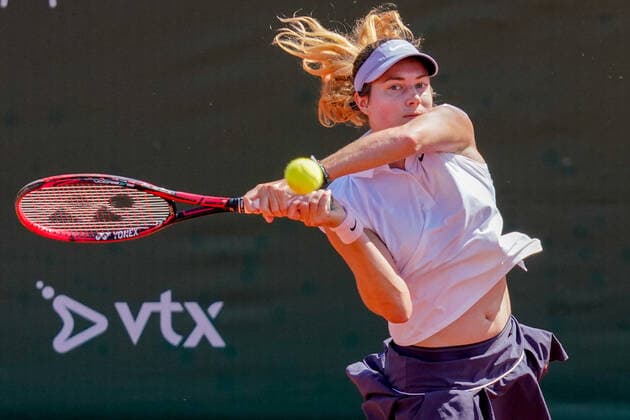 July 16, 2021, Lausanne, Vaud, Switzerland: Lausanne, VD, Switzerland: STEFANIE VOEGELE plays a backhand return during the Ladies Open Lausanne. Lausanne Switzerland - ZUMAs230 20210716_znp_s230_013 Copyright: xCorinexScibozx