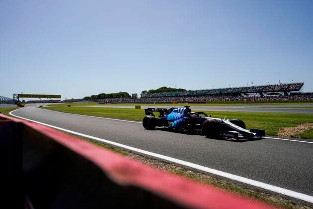 July 17, 2021, Towcester, Great Britain: GEORGE RUSSEL of Great Britain and Williams Racing drives during practice ahead of the sprint race of the 2021 FIA Formula 1 British Grand Prix at Silverstone Circuit in Towcester, Great Britain. Towcester Great Britain - ZUMAg147 20210717_zap_g147_028 Copyright: xJamesxGasperottix