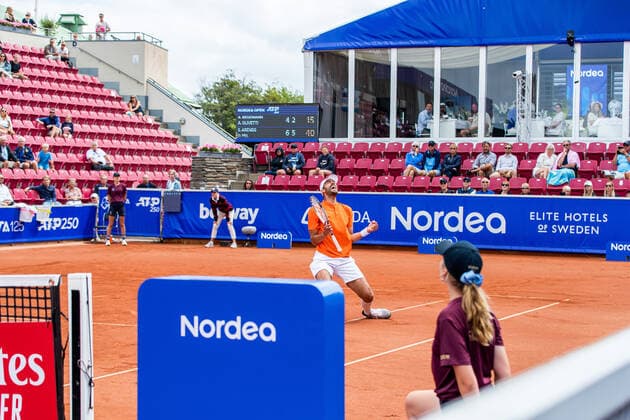 210718 Sander Arends, Netherlands, and David Pel, Netherlands, rejoice after winning the doubles final on day 14 of the Nordea Open on 18 July 2021 in Bastad,  Copyright: MATHILDAxAHLBERG BB210718BB339