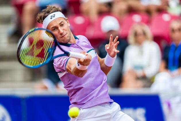 210718 Casper Ruud, Norway, plays in the final in singles during day 14 of the Nordea Open on July 18, 2021 in Bastad,  Copyright: MATHILDAxAHLBERG BB210718BB382