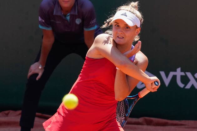 July 18, 2021, Lausanne, Vaud, Switzerland: Lausanne, VD, Switzerland: FranceÃ¢â‚¬â ¢s CLARA BUREL plays a forehand during her singles final match against Tamara Zidansek at the Ladies Open Lausanne. Lausanne Switzerland - ZUMAs230 20210718_znp_s230_001 Copyright: xCorinexScibozx