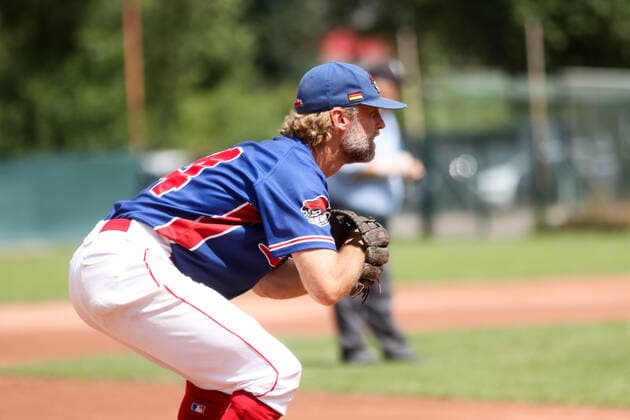 Baseballl I Men I Season 2020 2021 I 1 Bundesliga Nord I 11 12 Spieltag I Hamburg Stealers Dohren Wild Farmers I 18 07 2021 Brehan Murphy 14, Hamburg Stealers Hamburg Baseballanlage Langenhorst Hamburg Germany Copyright: xLobeca RalfxHomburgx