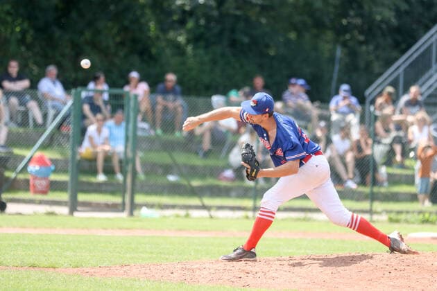 Baseballl I Men I Season 2020 2021 I 1 Bundesliga Nord I 11 12 Spieltag I Hamburg Stealers Dohren Wild Farmers I 18 07 2021 Max Müller 29, Hamburg Stealers Hamburg Baseballanlage Langenhorst Hamburg Germany Copyright: xLobeca RalfxHomburgx