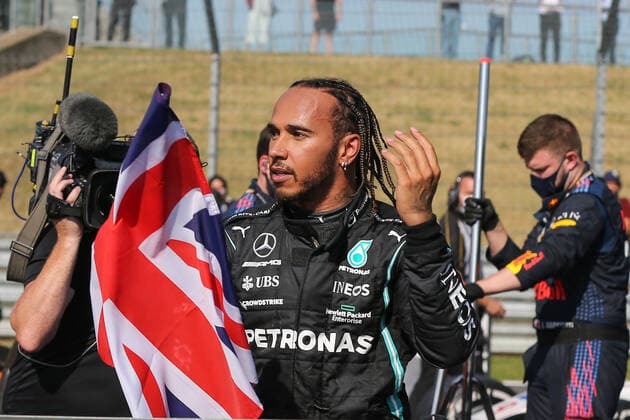 FORMULA 1 BRITISH GRAND PRIX, 18 07 2021 Silverstone Circuit,18 July 2021 Lewis Hamilton (GBR), Mercedes AMG Petronas W12 celebrates winning with Union Jack flag during the FORMULA 1 PIRELLI BRITISH GRAND PRIX RACE at Silverstone, United Kingdom Editorial Use Only Copyright: xPhilxDuncanx ESM-0061-0004