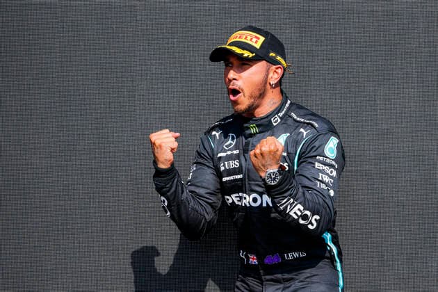 HAMILTON Lewis (gbr), Mercedes AMG F1 GP W12 E Performance, portrait on the podium during the Formula 1 Pirelli British Grand Prix 2021, 10th round of the 2021 FIA Formula One World Championship, WM, Weltmeisterschaft from July 16 to 18, 2021 on the Silverstone Circuit, in Silverstone, United Kingdom - FORMULE 1 : Grand prix de Grande Bretagne - Course - Silverstone - 18 07 2021 DPPI PANORAMIC  _V2_5315