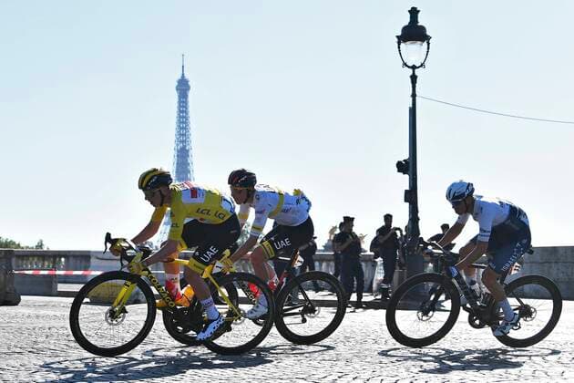 PARIS, FRANCE - JULY 18 : POGACAR Tadej (SLO) of UAE TEAM EMIRATES at the Eiffel Tower during stage 21 of the 108th edition of the 2021 Tour de France cycling race, the stage of 108,4 kms between Chatou and finish at the Champs Elysees in Paris. on July 18, 2021 in Paris, France, 18 07 2021 CYCLISME : Tour de France 2021 - Etape 21 - Chatou to Champs Elysees - 18 07 2021 PHOTONEWS PANORAMIC 