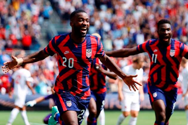 Shaquell Moore of USA celebrates after scoring during the Gold Cup soccer match between teh United States and Canada at Children s Mercy Park in Kansas City, Kansas, USA, 18 July 2021. USA vs. Canada !ACHTUNG: NUR REDAKTIONELLE NUTZUNG!  Copyright: xCarlosxRamírezx AMDEP7379 20210718-04506fa10cf2906d3813661706768b90754deaa9