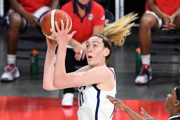 July 18, 2021 - Las Vegas, Nevada, U.S. - USAs Breanna Stewart shoots against Nigeria during a pre-Olympic exhibition basketball game July 18, 2021, in Las Vegas. Las Vegas USA - ZUMAbk3_ 20210718_zaf_bk3_009 Copyright: xDavidxBeckerx