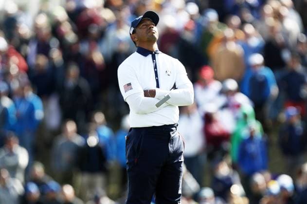 Mandatory Credit: Photo by James Marsh BPI Shutterstock (9904201cx) Tiger Woods of USA looks dejected after missing a putt on the 14th green. Ryder Cup 2018, Day Two, Morning Fourballs, Golf, Le Golf National, Paris, France - 29 Sep 2018 Ryder Cup 2018, Day Two, Morning Fourballs, Golf, Le Golf National, Paris, France - 29 Sep 2018 Copyright: xJamesxMarsh BPI Shutterstockx 9904201cx