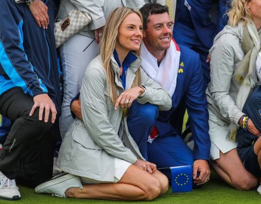 Mandatory Credit: Photo by Dave Shopland BPI Shutterstock (9905172by) Rory Mcilroy of Europe celebrates with Erica Stoll his wife Ryder Cup 2018, Final Day Singles, Golf, Le Golf National, Paris, France - 30 Sep 2018 Ryder Cup 2018, Final Day Singles, Golf, Le Golf National, Paris, France - 30 Sep 2018 Copyright: xDavexShopland BPI Shutterstockx 9905172by