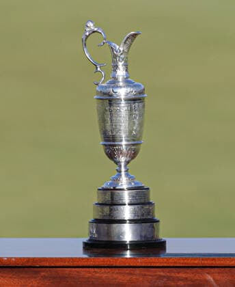 18th July 2021; Royal St Georges Golf Club, Sandwich, Kent, England; The Open Championship Golf, Day Four; the Claret Jug trophy on a table before the presentation on the 18th green  ActionPlus12307483 DavidxBlunsden