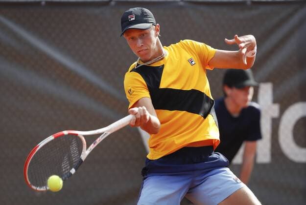 Leo Borg of Sweden plays at the Tampere Open tennis tournament in Tampere, Finland, on July 19, 2021. Tampere Finland LKFTVX20210720184835AQXC  Copyright: xKallexParkkinenx