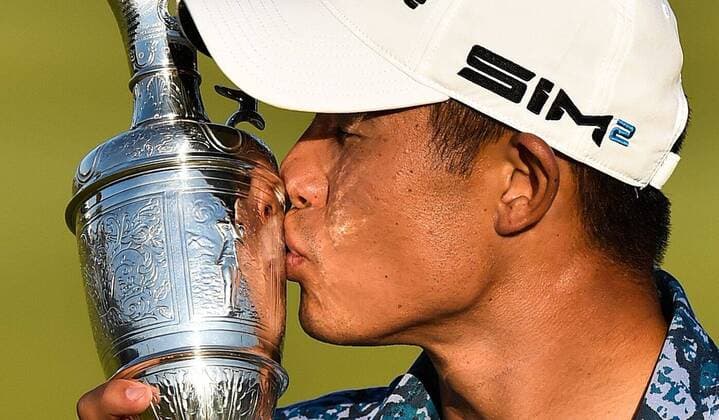 Mandatory Credit: Photo by Greig Cowie Shutterstock (12205761br) Collin Morikawa clutches and kisses the Claret Jug after winning the 149th Open Championship at Royal Saint Georges Golf Club The British Open Golf, Day Four, Royal St George s, Kent, UK - 18 Jul 2021 The British Open Golf, Day Four, Royal St George s, Kent, UK - 18 Jul 2021  Copyright: xGreigxCowie Shutterstockx 12205761br