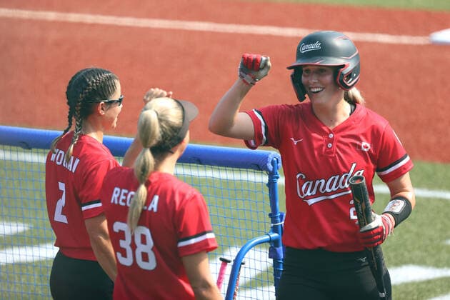 Canada team group, Mannschaftsbild, Totale (CAN), JULY 21, 2021 - Softball : Opening Round match between Mexico 0-4 Canada during the Tokyo 2020 Olympic Games, Olympische Spiele, Olympia, OS at the Fukushima Azuma Baseball Stadium in Fukushima, Japan. Noxthirdxpartyxsales  (165094160)