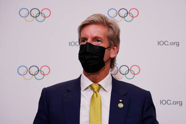 (210721) -- TOKYO, July 21, 2021 -- Three time Olympic gold medalist for rowing James Tomkins looks on during a press conference, PK, Pressekonferenz after Brisbane was announced as the 2032 Summer Olympics host city during the 138th International Olympic Committee (IOC) Session in Tokyo, Japan, on July 21, 2021. ( Pool via Xinhua) (SP)TOKYO-JAPAN-IOC-138TH SESSION ToruxHanai 