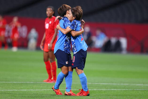 (L to R) Mina Tanaka, Mana Iwabuchi (JPN), JULY 21, 2021 - Football Soccer : Women s First Round Group E match between Japan 1-1 Canada during the Tokyo 2020 Olympic Games, Olympische Spiele, Olympia, OS at the Sapporo Dome in Hokkaido, Japan. Noxthirdxpartyxsales  (165103770)