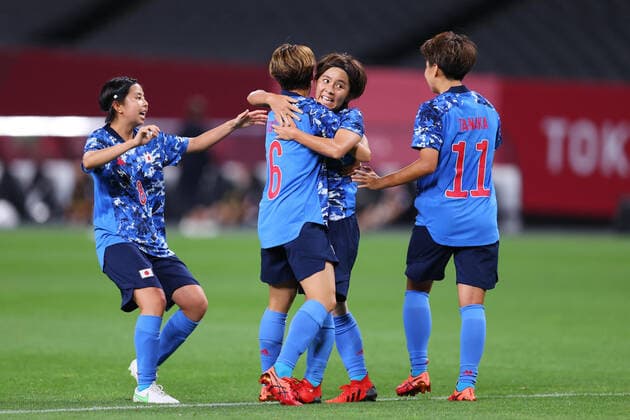 (L to R) Narumi Miura, Hina Sugita, Mana Iwabuchi, Mina Tanaka (JPN), Women s First Round Group E match between Japan 1-1 Canada during the Tokyo 2020 Olympic Games, Olympische Spiele, Olympia, OS at the Sapporo Dome in Hokkaido, Japan. Noxthirdxpartyxsales  (165103771)
