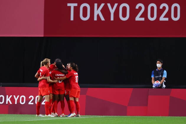 Canada team group, Mannschaftsbild, Totale (CAN), JULY 21, 2021 - Football Soccer : Women s First Round Group E match between Japan 1-1 Canada during the Tokyo 2020 Olympic Games, Olympische Spiele, Olympia, OS at the Sapporo Dome in Hokkaido, Japan. Noxthirdxpartyxsales  (165103977)