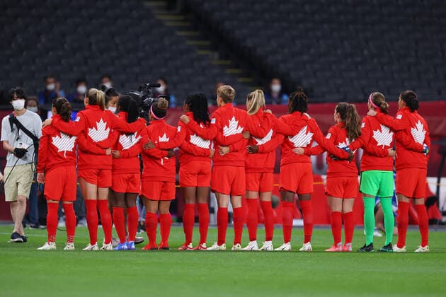 Canada team group, Mannschaftsbild, Totale (CAN), JULY 21, 2021 - Football Soccer : Women s First Round Group E match between Japan 1-1 Canada during the Tokyo 2020 Olympic Games, Olympische Spiele, Olympia, OS at the Sapporo Dome in Hokkaido, Japan. Noxthirdxpartyxsales  (165120814)