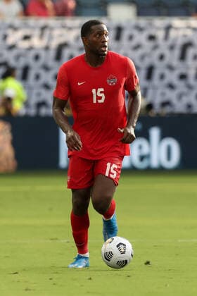 KANSAS CITY, KS - JULY 15: Canada defender Doneil Henry (15) in the first half of a Concacaf Gold Cup match between Haiti and Canada on Jul 15, 2021 at Children s Mercy Park in Kansas City, KS. (Photo by Scott Winters Icon Sportswire) SOCCER: JUL 15 Concacaf Gold Cup - Haiti v Canada Icon2107150073