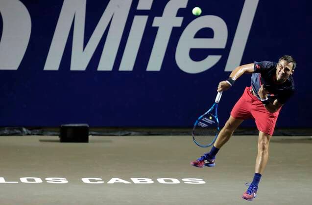 The Russian Yevgueni Donskoi in action against the American John Isner, today, during the third day of activities of the Los Cabos Tennis Open, in the state of Baja California Sur, Mexico, 21 July 2021. EFE Jorge Reyes Los Cabos Tennis Open !ACHTUNG: NUR REDAKTIONELLE NUTZUNG!  Copyright: xJorgexReyesx MEX7297 20210722-cb6b04d1161ab76c90af910a3fad0b9e17736e92