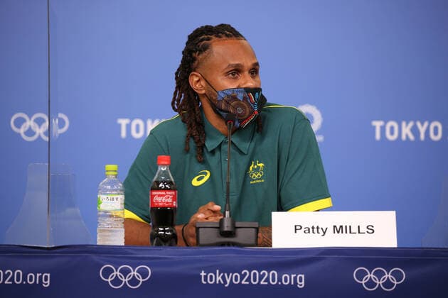 July 22, 2021, Ariake, Tokyo, Japan: NBA, Basketball Herren, USA Basketball player for the San Antonio Spurs and Australia s first indigenous flag bearer Patty MILLS during the Australian Olympic Committee press conference, PK, Pressekonferenz at Tokyo Bight Sight on July 22nd 2021 in Tokyo, Japan Ariake Japan - ZUMAc179 0126602379st Copyright: xMickaelxChavetx