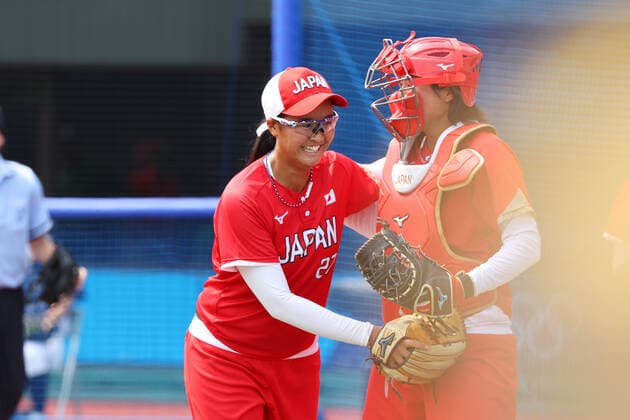 (L-R) Miu Goto, Haruka Agatsuma (JPN), JULY 22, 2021 - Softball : Opening Round match between Japan - Mexico during the Tokyo 2020 Olympic Games, Olympische Spiele, Olympia, OS at the Fukushima Azuma Baseball Stadium in Fukushima, Japan. Noxthirdxpartyxsales  (165150729)