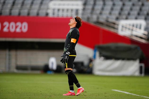 July 22, 2021, Tokyo, Japan: GUILLERMO OCHOA (13) of Mexico goalkeeper reacts during a men s soccer game between Mexico and France at the Tokyo Stadium for the Tokyo 2020, Olympic Games, Olympische Spiele, Olympia, OS Mexico won the match 4-1. Tokyo Japan - ZUMAm191 20210722_zap_m191_010 Copyright: xRodrigoxReyesxMarinx