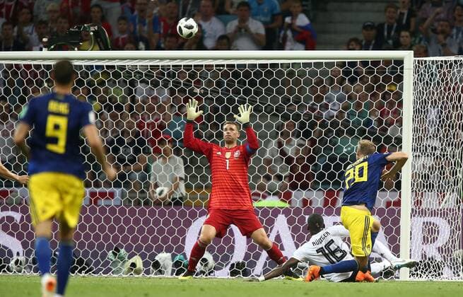Mandatory Credit: Photo by Michael Zemanek BPI Shutterstock (9725501at) Ola Toivonen of Sweden scores the opening goal 0-1 past Goalkeeper Manuel Neuer of Germany Germany v Sweden, Group F, 2018 FIFA World Cup, WM, Weltmeisterschaft, Fussball football match, Fisht Stadium, Sochi, Russia - 23 Jun 2018 Germany v Sweden, Group F, 2018 FIFA World Cup football match, Fisht Stadium, Sochi, Russia - 23 Jun 2018  Copyright: xMichaelxZemanek BPI Shutterstockx 9725501at